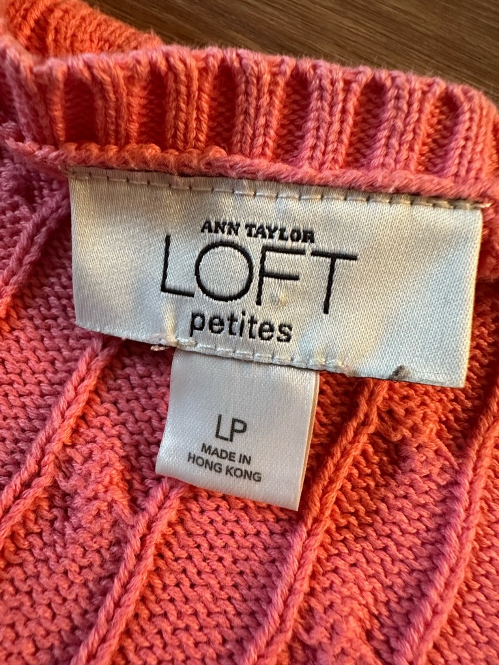 LOFT Coral-Pink Cable Knit V-Neck Sweater - Picture 5 of 5